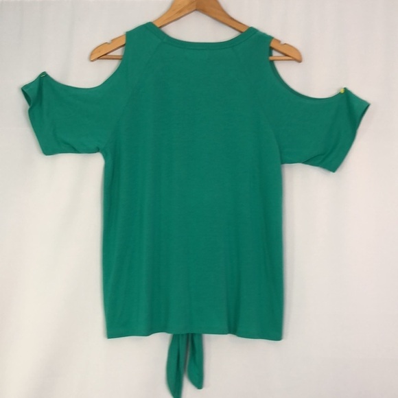 THYME & HONEY Women's Solid Cold Shoulder Round Neck Top Green Size M - Picture 7 of 12